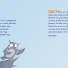 Zwei Gedichte. Links "Wie fröhlich bin ich aufgewacht!" und rechts "Danke, Gott, für diesen Morgen". Illustration mit Eule, Sonne, Mond und Sternen.