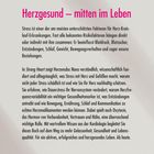 „Herzgesund – mitten im Leben“ in kräftigem Rot. Information über Stress und Herzgesundheit, sowie Buchbeschreibung darunter.