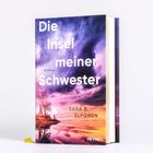 "Die Insel meiner Schwester" von Sara B. Elfgren, Roman. Cover zeigt dramatischen, wolkigen Himmel über einer Insel.