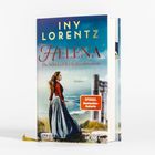 „Iny Lorentz: Helena. Das Schicksal der Todesschwestern“. Frau in historischem Kleid vor antiken Ruinen.