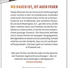"WO RAUCH IST, IST AUCH FEUER" und Rezension von Megan Miranda. ISBN und Preis unten, mit Barcodesymbol.