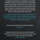 Ein dunkler Hintergrund mit Texten in Blau und Weiß, die Rezensionen und eine ISBN-Nummer beschreiben.