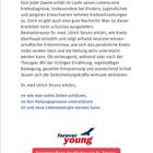 Text über Krebsprävention von Dr. Strunz. Tipps zu Zellschutz, Heilungsunterstützung und Lebensenergie. Logo "forever young".