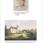 Text: Lucie Fürstin von Pückler-Muskau in Dresden; Schloss Muskau bis 1845. Oben ein Porträt einer Frau, unten ein Schloss.