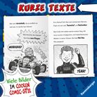 "Kurze Texte. Viele Bilder im coolen Comic-Stil. Max fährt Kart, jubelt: 'Wuhuu!' und 'Yeah!' mit Helm und Siegerpose."