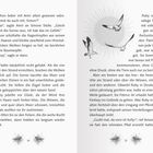 Zwei Seiten eines Buches, Text über Reiten am Strand. Illustration mit drei Möwen vor einer Sonne. Seitenzahlen 14 und 15.
