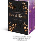 "Royal Rivals: Der verbotene Tanz" von Katharine McGee. Schwarzes Cover mit goldenen Blättern, lila Seitenschnitt.