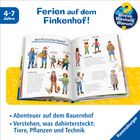 Ferien auf dem Finkenhof! Wieso Weshalb Warum. Ab 4-7 Jahre. Abenteuer auf dem Bauernhof. Illustration eines aufgeschlagenen Buches.