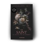 Cover mit Texten: "The Saint", "Penelope Sky", "Er würde für sie sterben", Empfehlung: "Ab 18 Jahre". Illustration von Blumen.