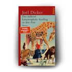 „Joël Dicker: Der äußerst katastrophale Ausflug in den Zoo“. Illustration: Frau umgeben von Zootieren.