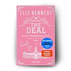 "THE DEAL: Reine Verhandlungssache" von Elle Kennedy; rosa Buchcover mit Eishockeyschlägern und stilisiertem Gebäude.