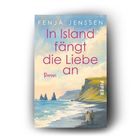 Der Titel lautet "In Island fängt die Liebe an" von Fenja Jenssen. Ein Paar spaziert an einer malerischen Küste entlang.
