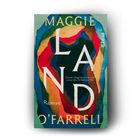 „Maggie O'Farrell, Land, Roman, Piper“. Bunte, geschichtete Farben in organischen Formen.