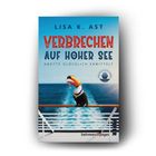 Text: "Verbrechen auf hoher See" von Lisa K. Ast. Ein buntes Logo zeigt ein Kreuzfahrtschiff. Ein Tukan sitzt auf einem Schiffsdeck.