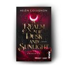 Buchtitel: "A Realm of Dusk and Sunlight". Hintergrund: rot-schwarze Wolken und ein leuchtend roter Halbmond.