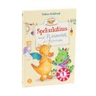 Text: "Spekulatius und Plusminus, der Mathedrache." Illustration von zwei bunten, fröhlichen Drachen auf kariertem Hintergrund.