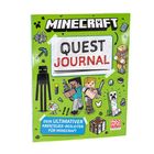"MINECRAFT QUEST JOURNAL. Dein ultimativer Abenteuer-Begleiter für Minecraft." Illustration bunter Minecraft-Charaktere.