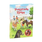 "Ponystarke Ferien. Ein Pferdetraum wird wahr." Zwei Kinder spielen mit Ponys auf einer Wiese, ein Zaun im Hintergrund.