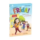 Buchcover mit dem Titel "Einfach Frida! Hurra, ich bin ein Schulkind!" Drei fröhliche Kinder mit Schultaschen.