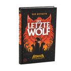 „Der letzte Wolf“, farbenfrohes Cover mit rotem Wolf und Figuren in Kapuzenumhängen, darunter „Moonhaven Chroniken“.