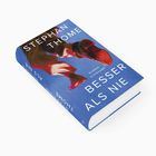 Text: "STEPHAN THOME - BESSER ALS NIE - ROMAN - SUHRKAMP". Buch mit blauem Cover und roter Figur vorne.