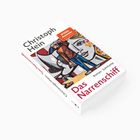 "Christoph Hein, Das Narrenschiff. SPIEGEL Bestseller. Roman Suhrkamp." Buntes Cover mit stilisierter Figur und Gesicht.