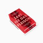 Buchcover: "Zart ist das Fleisch" von Agustina Bazterrica. Rotes Design mit weißem Text. Suhrkamp Roman.