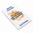 "Michel Foucault. Sex, Macht und die Politik der Identität. suhrkamp." Ein Buchcover mit einem orangefarbenen Seilmotiv.