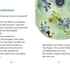 „5. Wie Seifenblasen“: Figuren schweben schwerelos in Raumanzügen, umgeben von einem grünen Hintergrund mit Bullauge.