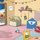 Text auf der linken Seite über Kinderwünsche zu Weihnachten. Illustration: Kinder in einem Zimmer mit weihnachtlicher Dekoration.