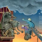 Texte: „Noch ein paar Sprossen...“, „Wen haben wir denn hier?“, „Ist das...“ Zwei grüne Kobolde auf einer Leiter, ein großer Roboter auf einem Balkon.