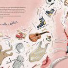 Text: "Jule wünschte... Alles, alles, alles."
Eine farbenfrohe Illustration mit fliegenden Spielsachen, einem Kind und magischen Wünschen.