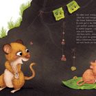 Texte beschreiben eine Haselmaus und einen Siebenschläfer, die sich unterhalten. Neben den Tieren sind Blätter und kleine Dekorationen.