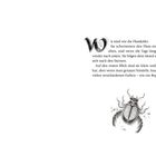 Text: "Wir sind wie die Flusskäfer..." Darunter eine schwarz-weiße Illustration eines Käfers.