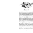 Kapitel 1: Ein Text beschreibt eine belebte Flughafenszene. Oben ist eine Illustration mit einer Schlange und Blumen.