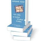 Buchcover: "Ich lebe in einem wilden Wirbel" von Irmgard Keun, Illustration mit gefesselten Briefen auf blauem Hintergrund.