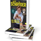 Texte: „Herr Schröder“, „Ein Survival-Guide für die Schule“, „Der Rest ist Hausaufgabe“. Mann mit Brille und gestreiftem Hemd.