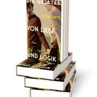 Titel: "Die Gesetze von Liebe und Logik". Autor: Debra Curtis. Drei gestapelte Bücher, ein Paar hält sich an der Hand.