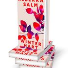 Auf dem Cover steht "Rebekka Salm" und "Winterhart". Darunter sind rote und violette Blätter abgebildet.