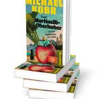 Buchstapel mit dem Titel: "Michael Kobr, Frau Martinelli-Oberhuber ... und die Radieschen von unten" in leuchtenden Farben.