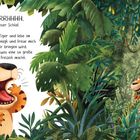 Ein Tiger brüllt im Dschungel. Text ermutigt Kinder zum kräftigen Brüllen am Morgen für Energie und Selbstbewusstsein.