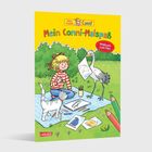 Zwei bunte Vögel oben links, fünf Zierkissen mit verschiedenen Mustern: Punkte, Karos und Streifen.