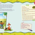 **Links oben:** Henrietta  
**Text:** Die neugierige Schildkröte Henrietta ist fast 200 Jahre alt...  
**Fakten über Schildkröten:** Sie sind Kaltblüter...  
**Illustration:** Ein Junge mit einer Schubkarre, Schildkröte auf dem Boden.