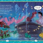 Text: „Am Abend ruderte Eric mit Arielle in eine Lagune... Schön, dass du da bist!“ Illustration mit Boot, Arielle, Eric, Tieren.