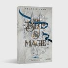 Text: "Melanie Lane", "Von Blut & Magie", "Die verlorene Prinzessin". Magische Schloss-Illustration mit blauen Bändern.