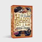 Text: "J.K. Rowling Harry Potter und der Orden des Phönix." Illustration: Ein Hexenmeister, eine dunkle Gestalt, dekorativer Rahmen.