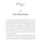 Seite 42. Kapitel: 3 DER SCHNEESTURM. Verzierte Linien oben. Text: Beschreibung eines Schneesturms und Alfreds Weg.