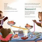 Text beschreibt Mess- und Wiegeaktivitäten eines Bärenpaares. Dazu sieht man eine Illustration mit Bären und Kuchen.