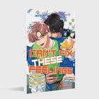 „CAN'T FIX THESE FEELINGS 2“ steht groß. Zwei Figuren, eine umarmt die andere. Bunte Gestaltung mit Emoticons.