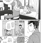 Eine Manga-Seite zeigt eine Szene in einem Raum. Personen sprechen über Ehe, eine schlafende Wache und ihre Privatsphäre.